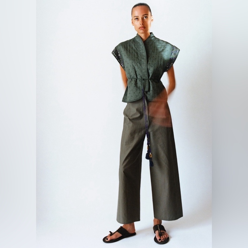Zara Poplin Culottes High Waist Khaki Color Ankle Pants Size Small